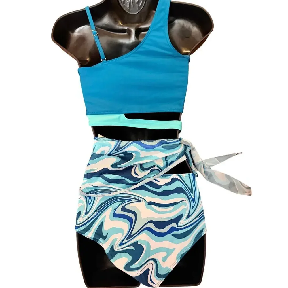 NWT Girls (15-16 yrs) 3 Piece Swimwear Set Blue/White Size Junior Small